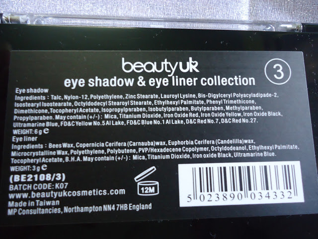 Beauty UK Eye Shadow and Eye Liner Palette No. 3 Smoke Screen Swatches