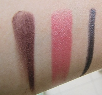 Bourjois Intense Extrait 08, Bourjois Sweet Kiss Rose Sensuel, Faces Grey Eye Liner Swatches