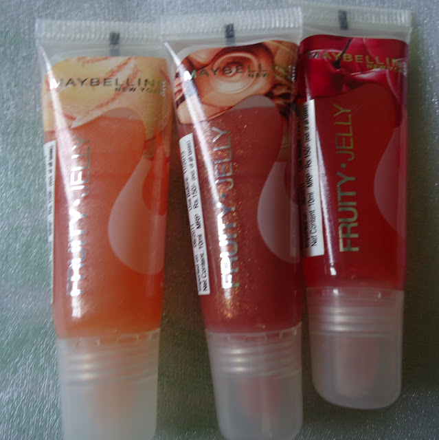 Maybelline Fruity Jelly Lip Gloss Cherry Kiss, Mad About Melon, Crazy for Caramel