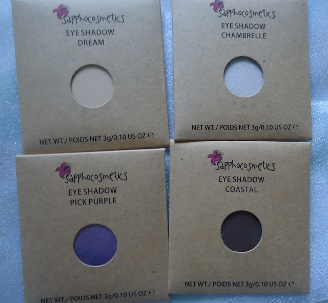 Sappho Cosmetics Pressed Eye Shadows Dream, Chambrelle, Coastal, Pick Purple Review, Swatches