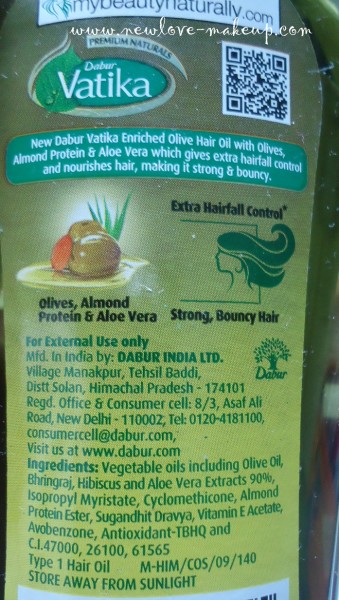 Dabur Vatika Enriched Olive Hair Oil Ingredients