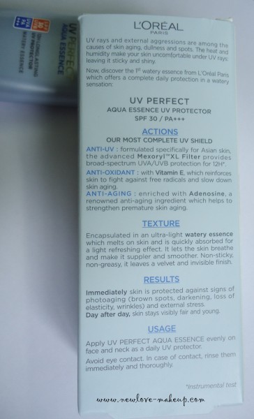 L'Oreal Paris UV Perfect Aqua Essence SPF30 UVB UVA PA+++ Review
