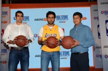 L-R Yannick Colaco, Managing Director, NBA India, Abhishek Bachchan, Praveen Sinha, Co -Founder, Jabong.com at the launch of NBA online store exclusively on Jabong.com - 1