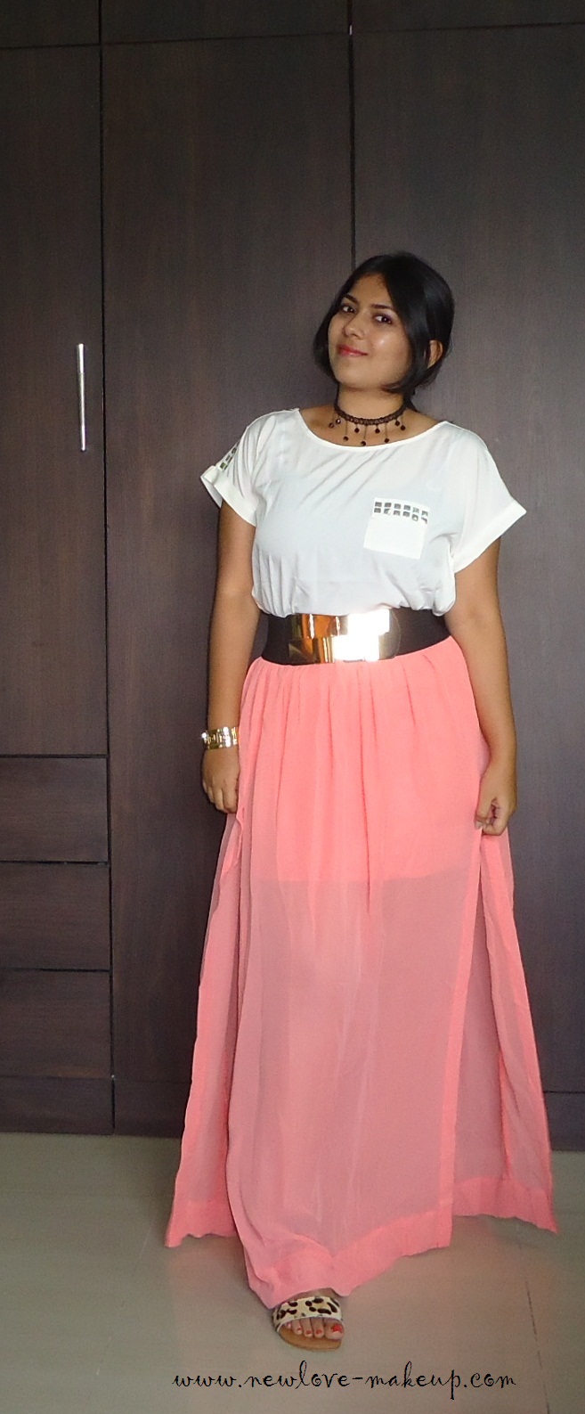 OOTD: Studded White Top, Coral Slit Maxi Skirt - New Love - Makeup