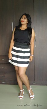 OOTD: Black Sequin Collar Shirt, Black & White Striped Puff Skirt, Indian Fashion Blog