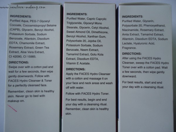 Faces Canada Hydro Range-Makeup Remover,Cleanser,Toner Review