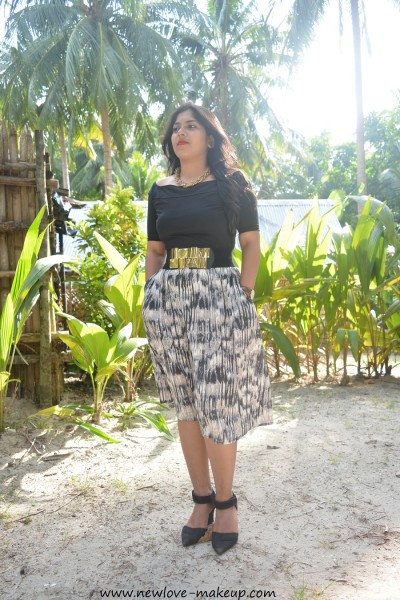 OOTD: Off Shoulder Black Printed Midi Dress, StalkBuyLove,Indian Fashion Blog, Outfit Posts