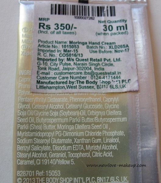 The Body Shop Moringa Hand Cream Review, Indian Beauty Blog