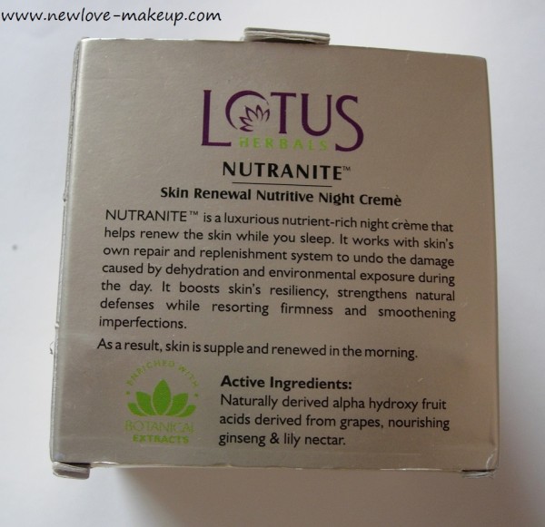 Lotus Herbals Nutranite Skin Renewal Nutritive Night Creme Review, Indian beauty blog