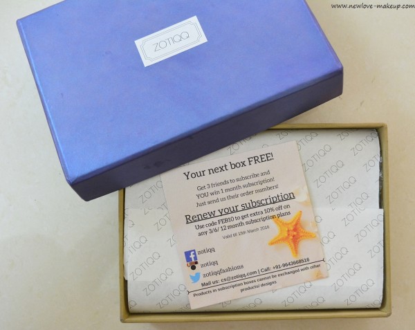 Feb 2016 Zotiqq Jewellery Subscription Box Unboxing, Review, Indian Fashion Blog