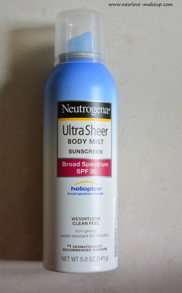 Neutrogena Ultra Sheer Body Mist Sunscreen SPF 30 Review, Sunscreen India, Body Spray Sunscreen India, Indian Beauty Blog