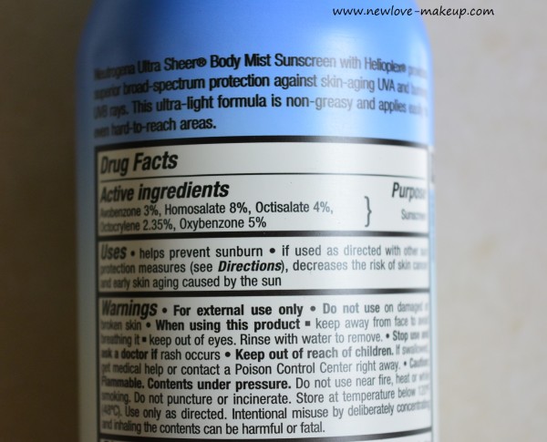 Neutrogena Ultra Sheer Body Mist Sunscreen SPF 30 Review, Sunscreen India, Body Spray Sunscreen India, Indian Beauty Blog