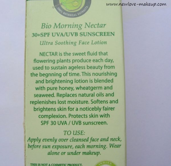 Biotique Bio Morning Nectar 30+ SPF Sunscreen Ultra Soothing Face Lotion Review, Indian Beauty Blog