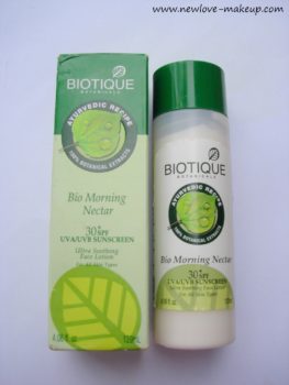 Biotique Bio Morning Nectar 30+ SPF Sunscreen Ultra Soothing Face Lotion Review, Indian Beauty Blog