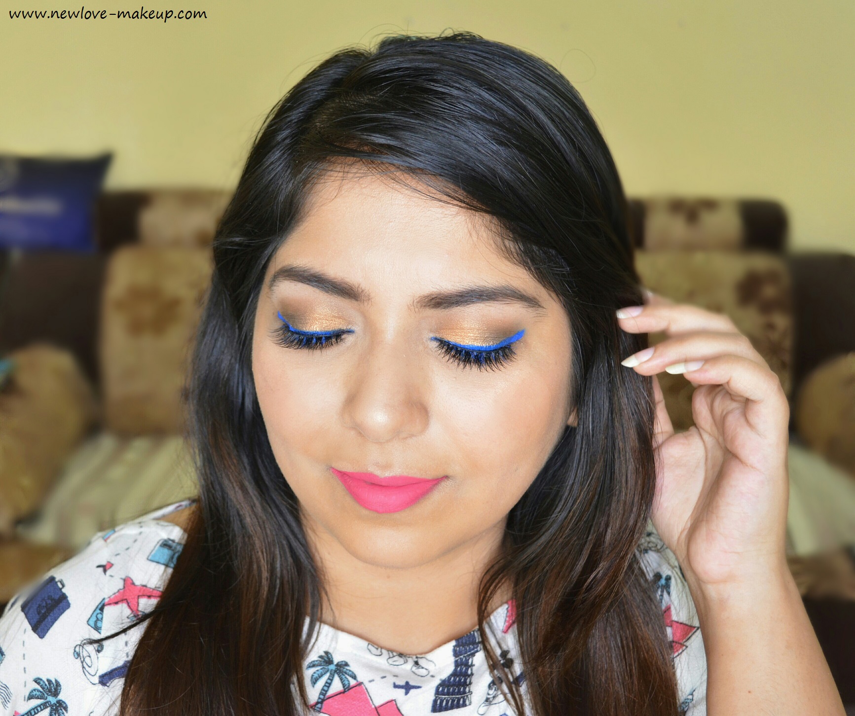 Indian Summer Makeup Tutorial | Gold Eyes and Blue Liner, Indian Wedding Guest Makeup