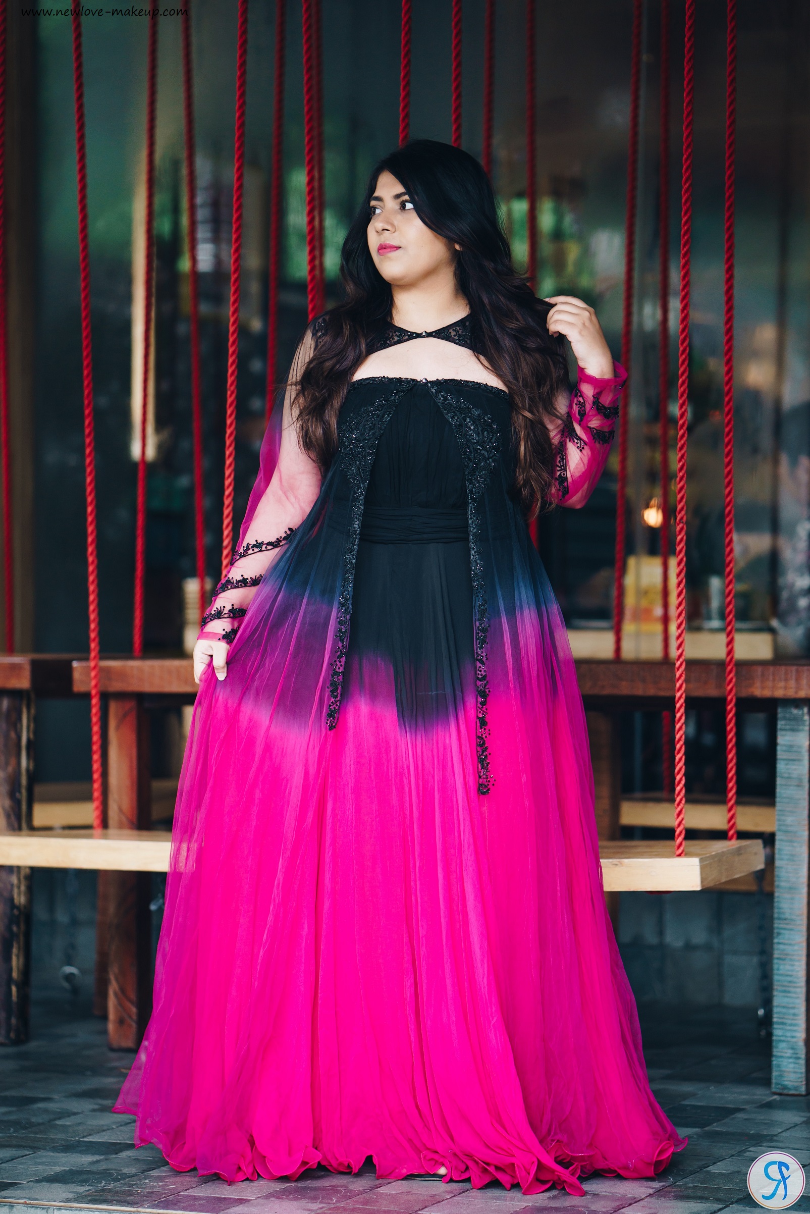 OOTD: Black & Fuchsia Pink Ombre Maxi Dress with Embellished Cape