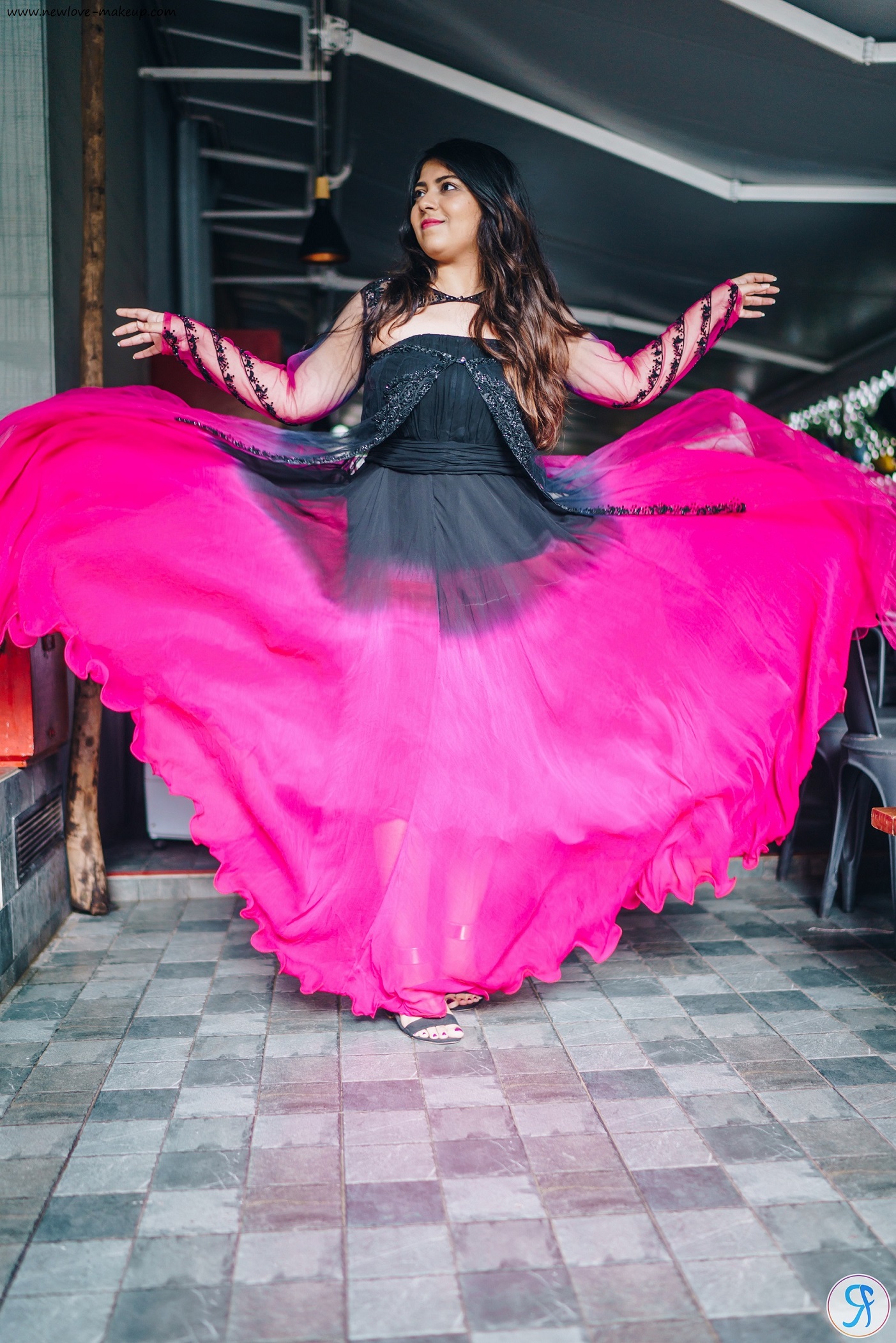 OOTD: Black & Fuchsia Pink Ombre Maxi Dress with Embellished Cape