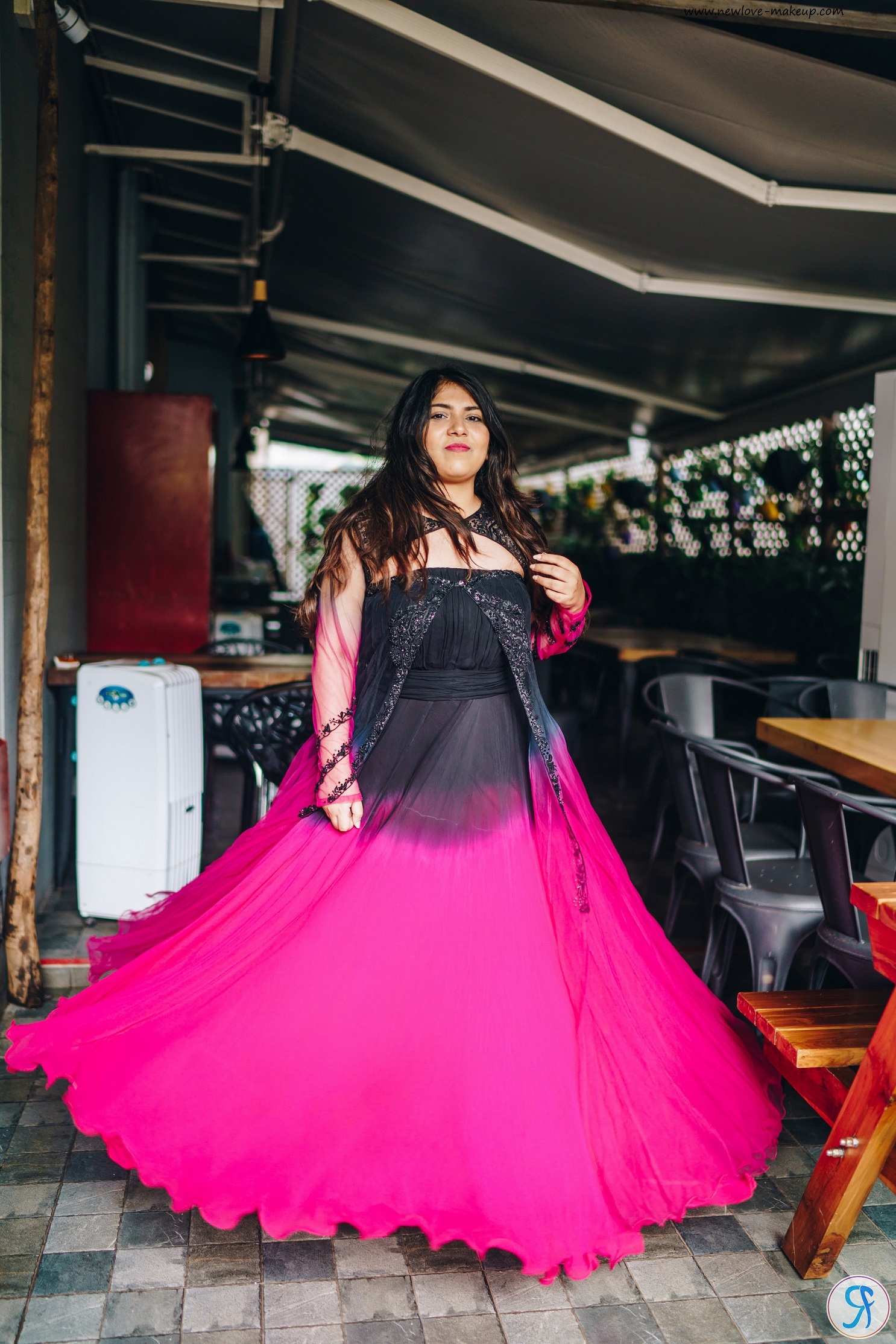 OOTD: Black & Fuchsia Pink Ombre Maxi Dress with Embellished Cape