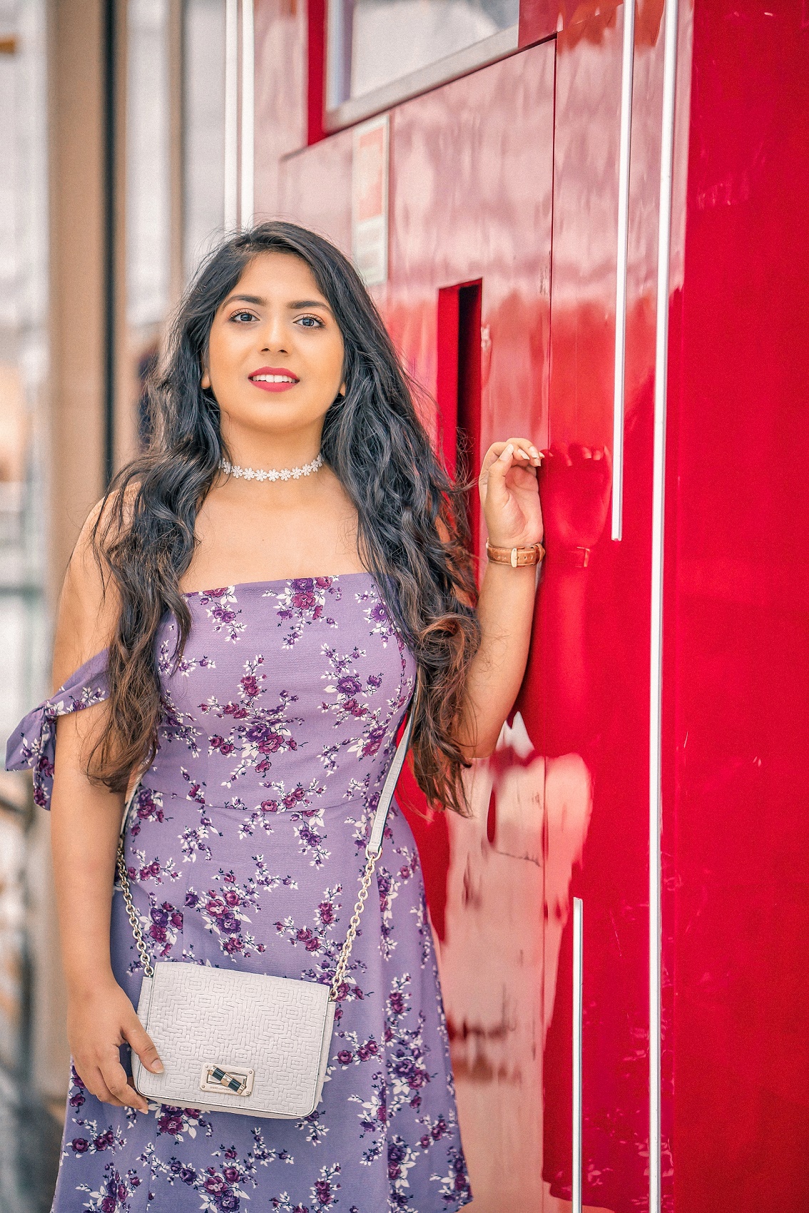OOTD: Lavender Floral Off Shoulder Dress, Indian Fashion Blog